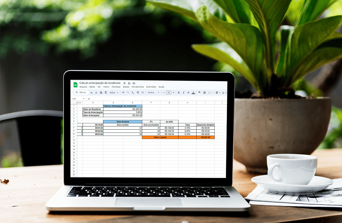 Cálculo de antecipação de recebíveis: Excel
